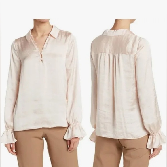 PAIGE Tops - PAIGE RESA Blouse Pink Puff Sleeve Polo Blouse